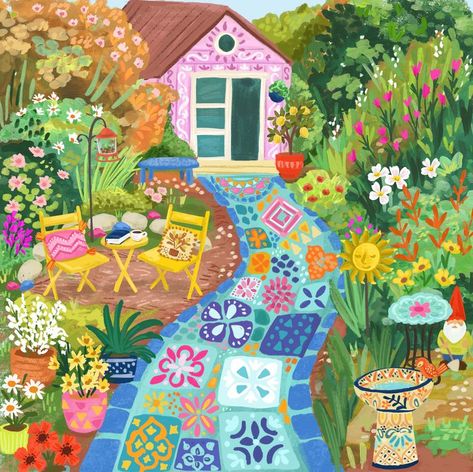 Summer Cottage | Children's Illustrators | Children's Books Puzzle Ideas, Garden Illustration, Children's Illustration, Cute Paintings, Summer Cottage, Art Licensing, Naive Art, Childrens Illustrations, Children's Book Illustration