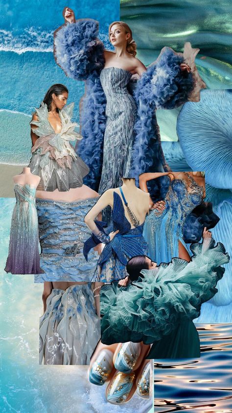 my fisrt moodboard Sea Life Fashion Inspiration, Ocean Fashion Design, Ocean Moodboard, Dress Illustration Design, Japanese Inspired Fashion, Fashion Illustration Shoes, Mood Board Fashion Inspiration, Moodboard Fashion, Fashion Illustration Poses