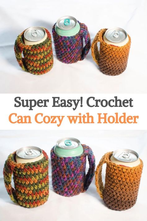 Learn how to make your own crochet cozy can with this easy-to-follow tutorial. All skill levels are welcome, no matter if you are a beginner or an advanced crocheter.It is very easy and it also has a handle to keep your cans cold and also take them wherever you want.For this project you will need to know some basic stitches, you will start at the bottom with a slip knot working on some chain stitches, then a slip stitch, so with that you will see that completing the entire can is easy peasy! Crochet Cozy With Handle, Crochet Cup Cozy Hand Warmer, Crochet White Claw Koozie, Crochet Coozie Coffee, Coffee Mug Koozie Crochet, Beer Can Cozy Crochet Free Pattern, Crochet Can Cozy With Handle, Useful Crochet Projects For Men, Slim Can Koozie Crochet Pattern Free