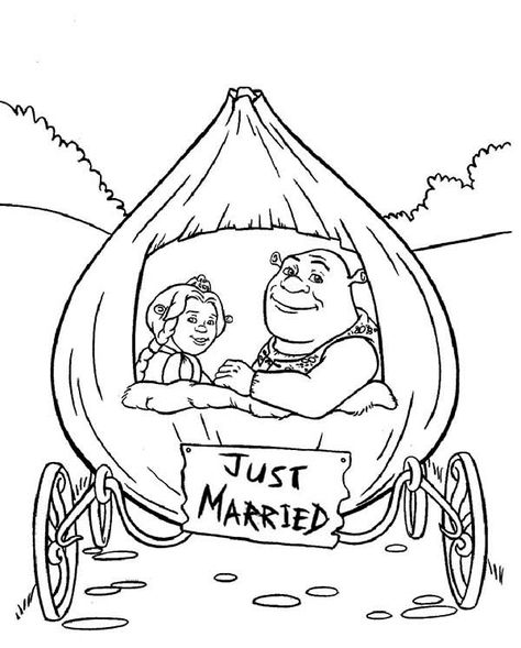 Shrek And Princess Fiona In Onion Carriage They Were Just Married Coloring Page : Color Luna Shrek Wedding, Fiona Y Shrek, Kids Table Wedding, Wedding Coloring Pages, Barbie Coloring Pages, Kids Coloring Book, Cartoon Coloring Pages, Disney Coloring Pages, Coloring Pages To Print