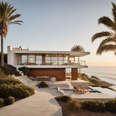 Modern House Sea View, Glass Beach House Exterior, White Modern Beach House Exterior, Sea House Architecture, Modern Contemporary Beach House, Beach House Contemporary, Modern House By The Sea, Modern Seaside House, Modern House By The Beach