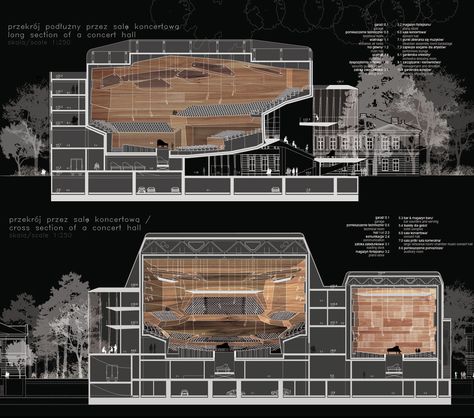 Sinfonia Varsovia Concert Hall / Hermanowicz Rewski Architekci,Horizontal Sections Concert Hall Architecture, Auditorium Design, Architecture Drawing Presentation, Architecture Panel, Architectural Competition, Architecture Sketchbook, Architecture Wallpaper, Architecture Collage, Architecture Graphics