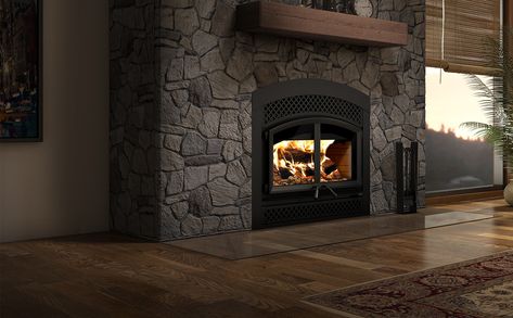 Valcourt FP15A Waterloo Arched - Urban Fireplaces Arched Fireplace Inserts, Black Mantle Fireplace, Arched Fireplace, Zero Clearance Fireplace, Brick Fireplace Wall, Black Mantle, Fireplace Dimensions, Refractory Brick, Black Brick Wall