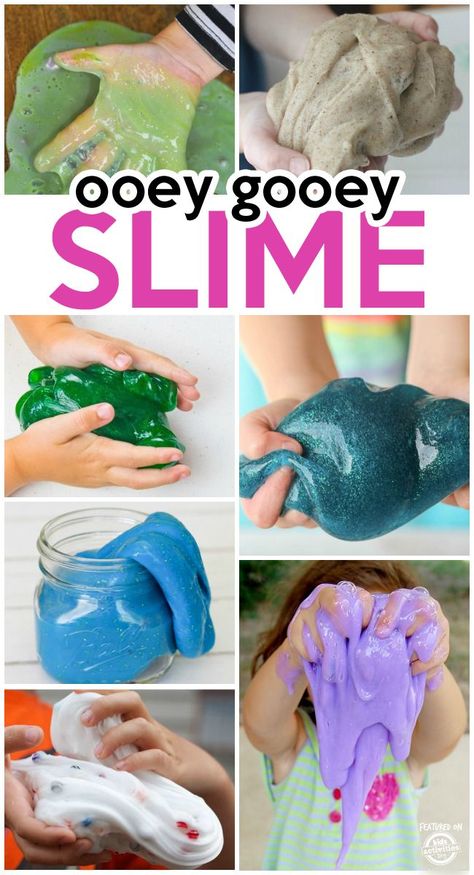 What's better then ooey gooey slime?  Over 50 recipes to make slime! A great science project! Preschool Inspirations, Slime Recipe Kids, Fun Slime, Homemade Slime Recipe, Galaxy Slime, Slime Recipes, Homemade Slime, Glitter Slime, Diy And Crafts Sewing