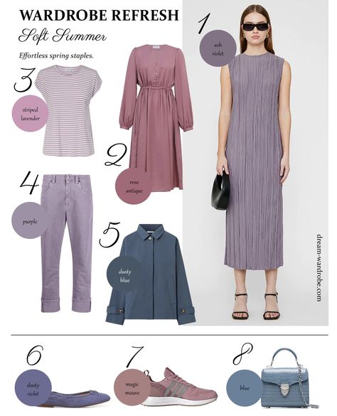 Soft Summer Fashion, Color Analysis Summer, Summer Skin Tone, Cool Summer Palette, Summer/fall Outfits, Soft Summer Palette, Soft Summer Color Palette, Soft Summer Colors, Summer Capsule Wardrobe