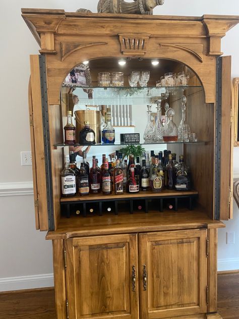 Entertainment Center To Bar, Home Bar Cabinet, Fox Den, Bar Setup, Entertainment Center Repurpose, Whiskey Bar, Center Ideas, Bar Set Up, Room Deco