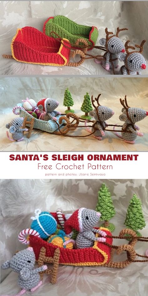 Crochet Christmas Ornaments Free, Crochet Ornament Patterns, Christmas Crochet Patterns Free, Crocheted Christmas, Crochet Christmas Gifts, Crochet Santa, Crochet Xmas, Crochet Christmas Decorations, Crochet Mouse