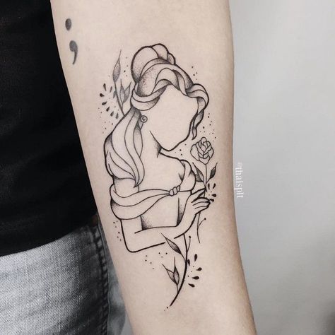 Disney Tattoo Designs, Simple Disney Tattoos, Disney Characters Tattoos, Minnie Tattoo, Disney Inspired Tattoos, Belle Tattoo, Disney Sleeve Tattoos, Beauty And The Beast Tattoo, Disneyland World