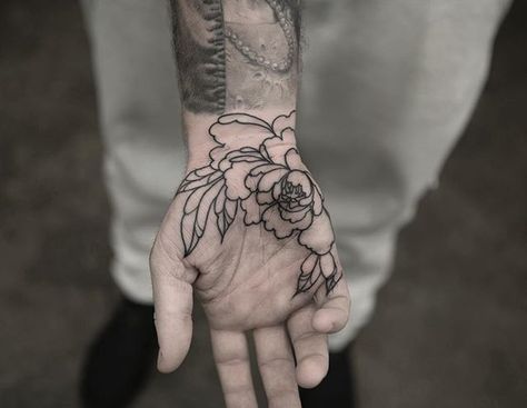 floral line drawing, around heel of hand, on palm. Tattoo On Heel, Hand Palm Tattoos, Palm Tattoo, Palm Tattoos, Hand Tats, Hand Palm, 1 Tattoo, Skin Art, Piercing Tattoo