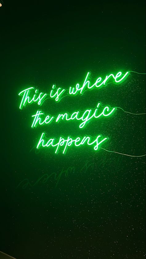 “This is where the magic happens” Dope Green Wallpaper, Green Neon Lights Aesthetic, Light Green Asthetics Wallpaper, Neon Green Wallpaper Iphone Aesthetic, Neon Green Asthetics, Neon Green Quotes, Neon Wallpaper Green, Neon Lights Aesthetic Wallpaper, Neon Asthetics Wallpaper