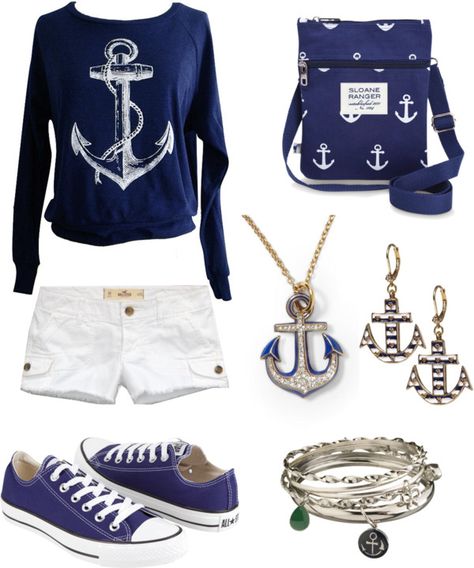 I love it ❤ Anchor Clothes, Mode Rockabilly, Refuse To Sink, Carla Brown, Nautical Outfits, Nautical Looks, Nautical Fashion, Converse Sneakers, Spring Summer Outfits