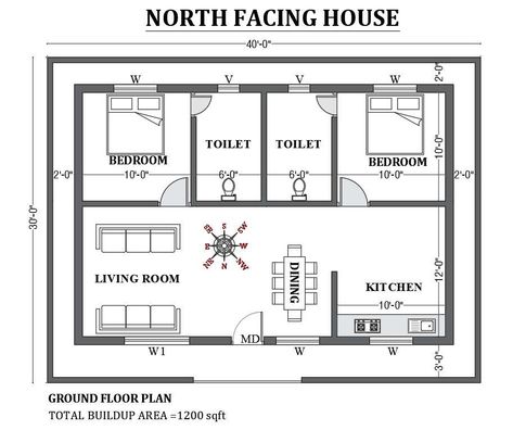 40’x30’ north facing house plan design as per Vastu shastra is given in this FREE 2D Autocad drawing file. The total built-up area of the plan is 1200sqft. In this floor plan master bedroom with attached toilet, bedroom, living room, kitchen, dining room, kid's bedroom with attached toilet, and the lobby are available.download this 2D Autocad drawing file.
#architect #architecture #autocadfile #caddrawing #cadbullfreehouseplan #DWGfile North Facing House Plan, Smart House Plans, 2d Autocad Drawing, Drawing House Plans, Flat Plan, North Facing House, House Plan Design, 2bhk House Plan, Indian House Plans