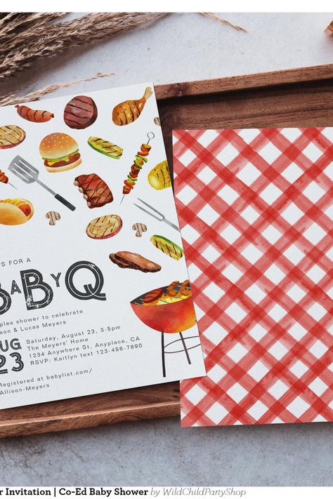 Baby Q Baby Shower Invitation | Co-Ed Baby Shower Baby Q Invitations, Bbq Baby Shower, Bbq Baby Shower Invitations, Baby Q Shower, Couples Baby Shower Invitations, Wedding Shower Invitation, I Do Bbq, Couples Baby Showers, Baby Shower Bbq