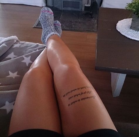 Thigh tattoos are becoming increasingly popular, especially among women. Feminine classy thigh tattoos can be both feminine and classy at the same time, and I will give are a variety of designs to choose from. CLICK TO READ!!

#feminineclassythightattoo #femininetattoo #thightattoo #Tattoofemale #baddietattoo Qoute Tattoo On Leg, Tattoo On Leg Women Text, Tattoo Leg Woman Text, Script Tattoo Placement Leg, Leg Tattoos Women Writing, Quote Knee Tattoo, Writing Leg Tattoos Women, Text Tattoo On Thigh, Leg Script Tattoos Women