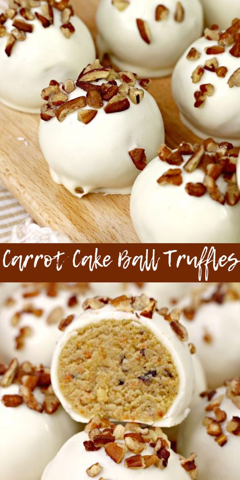 Carrot cake ball truffles are an elegant take on Easter candy. This fun springtime candy puts a new twist on classic carrot cake flavor. These carrot cake truffles would be a festive end to any springtime celebration. #carrotcake #dessert #cakeball #caketruffles #carrotcakerecipe #carrotcaketruffles Carrot Cake Truffles, Carrot Cake Balls, Classic Carrot Cake, Mousse Au Chocolat Torte, Dessert Truffles, Cake Ball, Torte Cupcake, Truffle Recipe, Cake Truffles