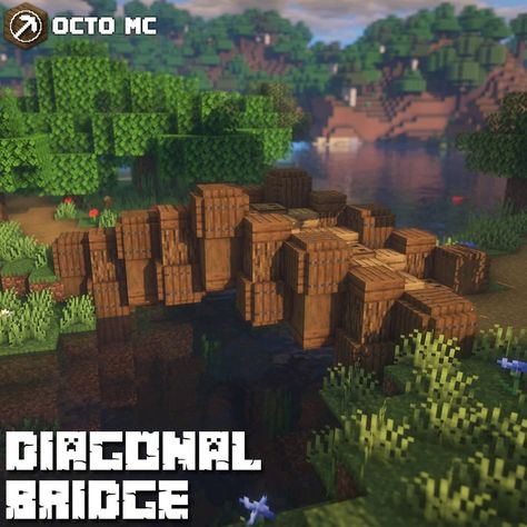 Octo the Minecraft builder on Instagram: “Here's my take on a diagonal bridge, and honestly it turned out better than expected ⁣ Should I build a diagonal house? 🤔 ⁣⁣⁣⁣⁣⁣⁣⁣⁣⁣⁣⁣⁣…” Diagnol Bridge Minecraft, Diagonal Minecraft Building, Minecraft Diagonal Bridge Ideas, Spruce Bridge Minecraft, Minecraft Curved Bridge, Minecraft Diagonal Builds, Minecraft Bridge Diagonal, Diagonal Minecraft Bridge, Minecraft Wooden Bridge