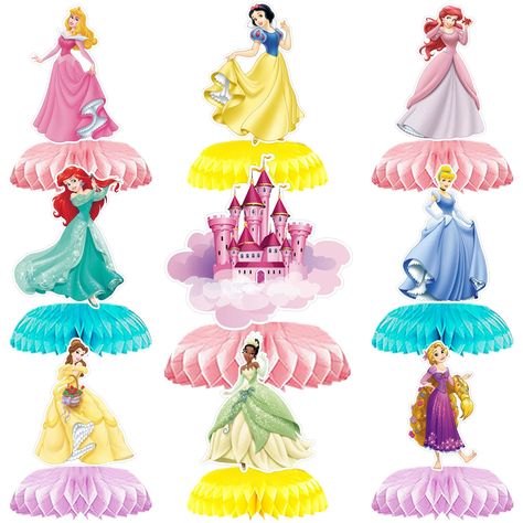 PRICES MAY VARY. 1.What you will get: 9 Princess honeycomb centerpieces,There are 9 different styles, meet your decoration needs. 2.High quality: the table decoration consists of 2 parts, honeycomb base is made of tissue paper and the top is made of quality cardstock with adorable and vibrant pattern and bright color on it, durable and sturdy. 3.Easy and convenient to decorate: suitable size allows the Princess honeycomb Centerpiece centerpiece to be put on table and everywhere you want, create Disney Princess Party Decorations, Kids Party Centerpieces, Honeycomb Centerpiece, Princess Birthday Decorations, Princess Birthday Party Decorations, Princess Theme Birthday, Princess Theme Birthday Party, Princess Party Decorations, Princess Theme Party