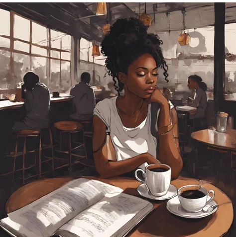 Black Women Coffee, Black Women Mood Board, Black Woman Self Care Aesthetic, Black Woman Artwork, Afrique Art, Afrocentric Art, Black Artwork, Girly Art Illustrations, Black Love Art