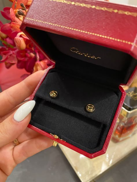 Luxury Brand Earrings, Cartier Love Earrings, Luxury Lifestyle Shopping, Jewelry Stacking, Cartier Gold, Cartier Earrings, Expensive Jewelry Luxury, Earrings Aesthetic, Love Earrings