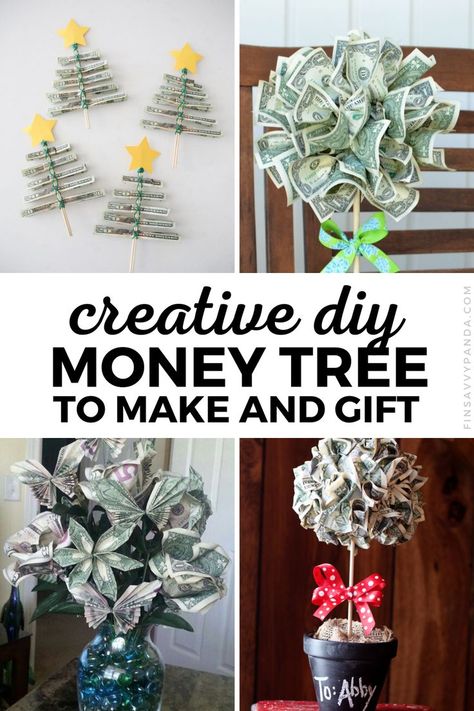 Money Tree Gift Ideas Birthdays, Money Trees Ideas, Diy Money Tree For Wedding, Folded Money Christmas Tree, Dollar Tree Money Gift Ideas, Money Tree Ideas Christmas, Christmas Money Tree Ideas, Money Christmas Tree Dollar Bills, How To Make A Money Tree