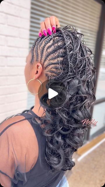 Cute Mohawk Hairstyles Black Women, Cornrow Mohawk Hairstyles Black, Connects Hairstyle For Black Women, Mohawk Crochet Hairstyles Black Women, Twisted Mohawk Natural Hair, Mohawk Braid Hairstyles For Black Women, Braid Mohawk For Black Women, Bob Braids With Curls, Trending Cornrows Hairstyles