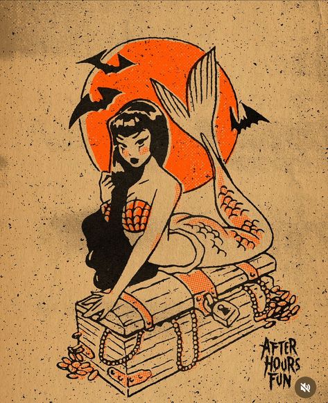 Vintage Fish Poster, Goth Pinup, Rockabilly Art, Mermaid Pin, Mermaid Tattoo, Witchy Wallpaper, Pin Up Tattoos, Halloween Artwork, Vintage Mermaid