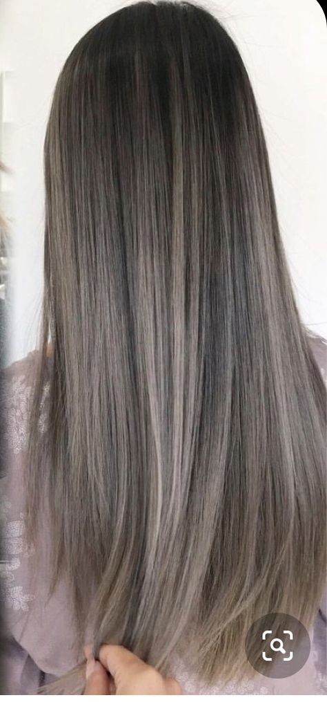 Brunette Ash Highlights, Gray Ash Brown Hair, Black Hair Grey Highlights, Ash Brown Balayage On Black Hair, Asian Hair Balayage Ash, Ash Blonde Balayage Brunette, Melted Balayage, Ashy Brown Hair Balayage, Ash Brown Hair Balayage