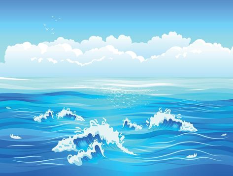 Ocean Surface, Sea Clipart, Cloud Illustration, Waves Icon, Calm Sea, Beach Icon, Wave Illustration, Waves Vector, Water Illustration