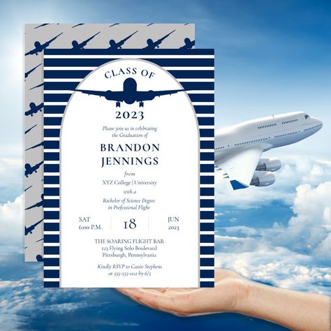 Airline Pilot Flight School College Graduation Invitation  Zazzle Aviation School, Airplane Mechanic, Graduation Message, Bachelor Party Invitations, Flight School, Graduation Templates, Airline Pilot, Party Invite Design, Graduation Presents