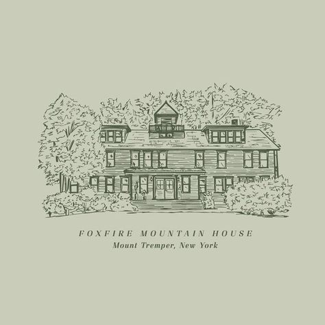 Robinson Creative House on Instagram: "A little custom venue illustration of Foxfire Mountain House in Mount Tremper, New York ✍🏼 . #semicustomweddinginivtations #venueillustration #illustration #venue #foxfiremountainhouse #newyorkwedding" Foxfire Mountain House, House Graphic Design, Venue Illustration, Wedding 2025, House Illustration, Vintage Type, Mountain House, New York Wedding, Wedding Invites