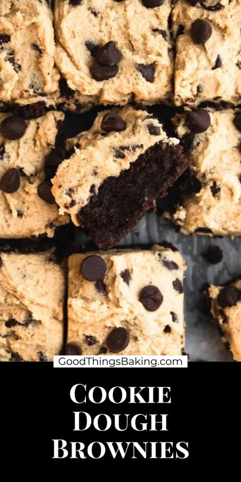 Two of the best things -- brownies and edible cookie dough-- get together for an easy, chocolate-filled dessert that you won't be able to get enough of. Brownies Recipes, Cookie Dough Brownies, Cookie Dough Recipes, Edible Cookies, Edible Cookie Dough, Fudgy Brownies, Fun Baking Recipes, Easy Baking Recipes, Easy Chocolate