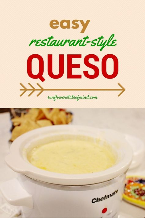 Easy Crockpot Queso Recipe - Sunflower State of Mind Restaurant Queso Recipe, Easy Crockpot Queso, Crockpot Queso Recipe, Crockpot Queso, Queso Dip Crockpot, Cheese Dip Crock Pot, Restaurant Appetizers, Crock Pot Dips, Crockpot Appetizers