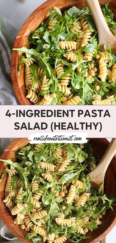 This green salad with pasta is the best arugula pasta salad. Featuring arugula pasta salad with chickpeas, it's easy to make and high fiber. Perfect for what to make for lunch, this vegetarian lunch is a great side dish or no meat lunch. Ideal to prep ahead for busy days! No Meat Lunch, Pasta Salad With Chickpeas, Arugula Pasta Salad, High Fibre Lunches, What To Make For Lunch, Pasta Salad Healthy, High Fiber Dinner, Salad With Pasta, Arugula Pasta