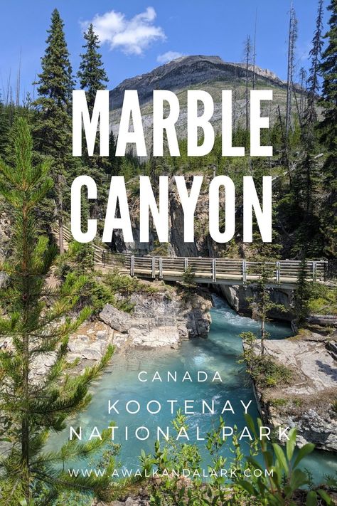 Marble Canyon is a fantastic stop-off in Kootenay National Park, Canada. It's a short walk along a spectacular gorge with bright blue water, up to a waterfall. Travelling Usa, Kootenay National Park, Marble Canyon, Canada Summer, Canada National Parks, Canada Travel Guide, Banff Canada, Canadian Travel, Canada Road Trip