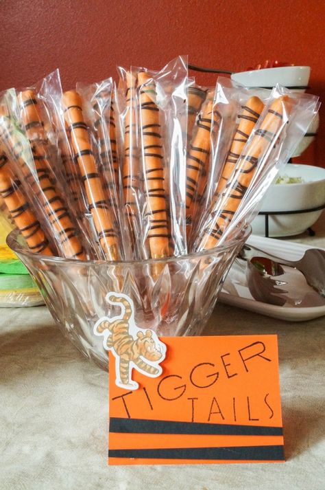 Tigger Tails for Winnie the Pooh Baby Shower Tigger Tails, Pooh Bebe, Football Banquet, Dipped Pretzels, Lion King Baby Shower, Tiger Birthday, Lion King Baby, Winnie The Pooh Themes, Wild Party