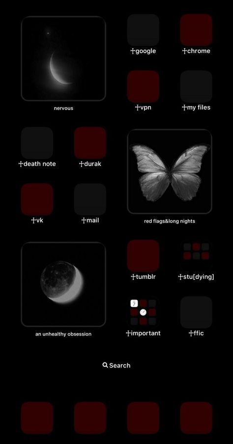 black/dark red ios idea Iphone Dark Theme, Red Ios, Lockscreen Themes, Themes For Mobile, Iphone Wallpaper Preppy, Dark Red Wallpaper, Iphone Home Screen Layout, Phone Inspiration, Iphone Organization