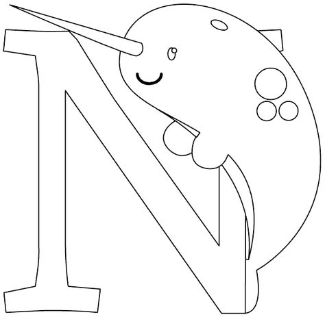 N is for Narwhal coloring page - coloring.com Narwhal Craft, N Is For Narwhal, Narwhal Drawing, Kawaii Narwhal, Cute Narwhal, Family Coloring Pages, Best Coloring Pages, Coloring For Boys, Farm Animal Coloring Pages