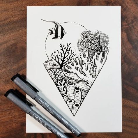 Coral Reef Tattoos For Women, Underwater Coral Drawing, Aquatic Knee Tattoo, Ocean Reef Tattoo, Drawing Coral Reef, Coral Line Drawing, Reef Tattoo Design, Coral Reef Tattoo Ideas, Coral Art Drawing