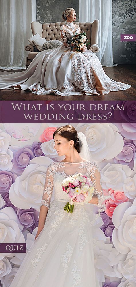 Let's be honest, most women dream about their perfect wedding dress since they were little girls. Find out what dress is perfect for your personality and silhouette by taking this quiz. Which Wedding Dress Would You Choose, Wedding Dress Quizzes, Wedding Dresses Quiz, Wedding Quiz Buzzfeed, Dress Quizzes, Buzzfeed Wedding, Wedding Dress Body Type, Wedding Dress Quiz, Wedding Quiz