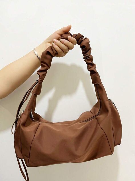 1pc Nylon Fabric Multi-Pocket Pleated Drawstring Crossbody Shoulder Bag For Women, Casual Slouchy Wrinkled Style, Versatile | SHEIN USA Ruched Bag, Curling Wand Set, Curling Hair With Wand, Hair Brush Straightener, Nylon Fabric, Pocket Bag, Bag For Women, Estilo Casual, Maternity Bag