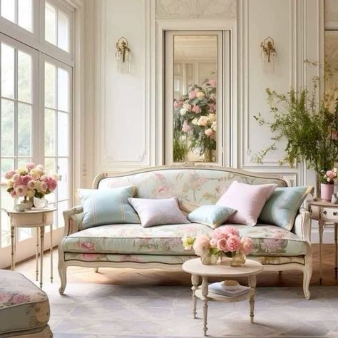 Floral Couch Living Room, Couch Interior Design, Floral Interior Design, Floral Couch, Couch Living Room Ideas, Bungalow Interiors, Couch Living Room, Eclectic Interior Design, Shabby Chic Living Room