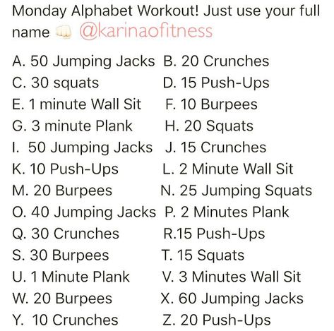 Alphabet Workout, Anime Workouts, Team Wod, Spell Your Name Workout, Body Weight Workout, Spell Your Name, Titan Fanart, Workout List, Fitness Challenges