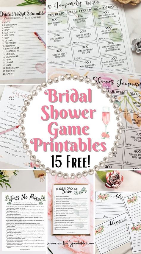 Make your job as a shower host easy with these free printable bridal shower games! Pick from 15 different fun wedding shower games to print and play. Bridal Shower Games For Bride, Small Bridal Shower Games, Wedding Shower Games For Couples Free Printable, Bridal Shower Bucket List, Bridal Shower Games Downloadable, Wedding Shower Checklist Party Planning, Bridal Shower Photo Display Ideas, Best Wedding Shower Games, Brid Shower Games