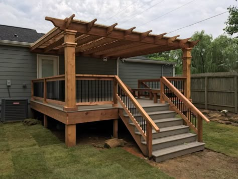 12 X 12 Deck Ideas, Small Outdoor Deck Ideas, Deck To Patio Transition, Mobile Home Decks And Porches, Deck With Steps, Carport Modern, Deck Pergola, Wood Decks, Attached Pergola