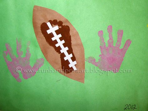 football crafts for preschoolers - Google Search Football Infant Art, Football Crafts For Infants, Football Footprint Craft, Football Crafts For Toddlers, Superbowl Crafts, Infant Projects, Sport Art Projects, Art For Toddlers, Infant Art