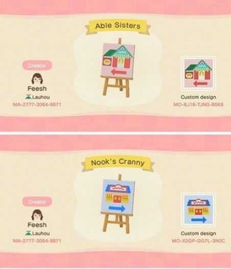 Able Sisters Sign Acnh, Nooks Cranny Sign Acnh, Acnh Nooks Cranny Sign, Acnh Posters Code, Animal Crossing Island Flag Codes, Acnh Cute Flag Design Code, Acnh Able Sisters Sign, Nooks Cranny Able Sisters Ideas, Acnh Space Filler Codes