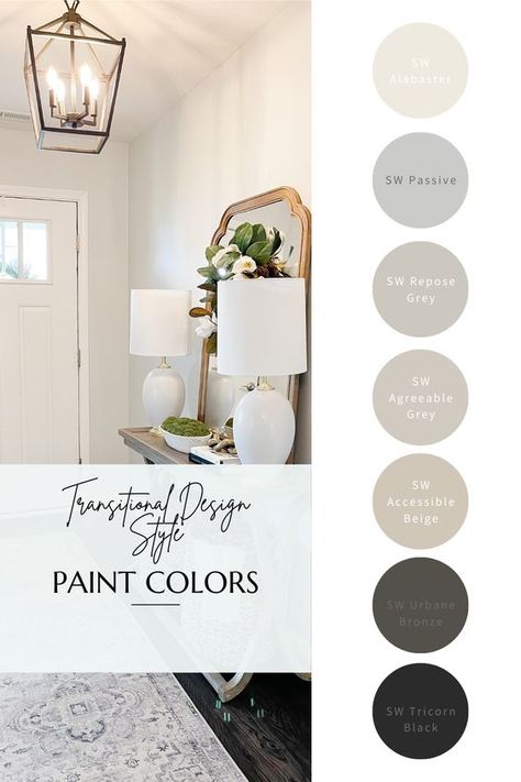 Transitional Home Renovation, Transitional Interior Paint Colors, Transitional Interior Design Paint Colors, Transitional Decor Color Palette, Home Transitional Style, Transitional Bohemian Living Room, Transitional Home Paint Colors, Transitional Bedroom Paint Colors, Transitional Living Room Paint Colors