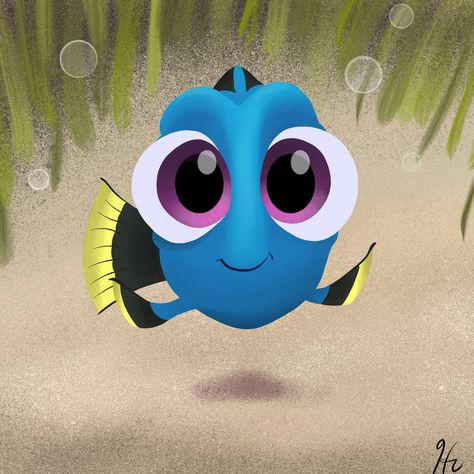 Finding Dory Baby, List Of Drawing Ideas, Drawing Ideas Disney, Dory Drawing, Baby Dory, Disney Sleeve, Disney Drawing, Disney Canvas Art, Disney Canvas