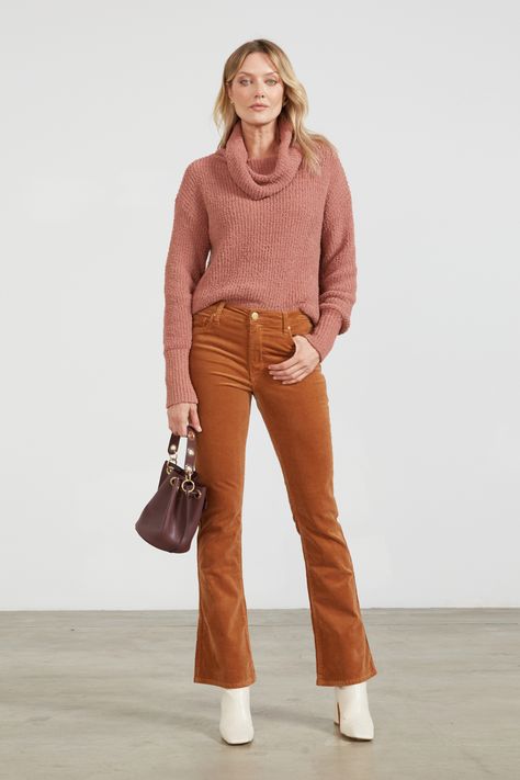 A mauve-elous pairing of a mauve cowl neck sweater and orange corduroy pants for the perfect fall outfit Orange Corduroy Pants, Big Closets, Perfect Fall Outfit, Cowl Neck Sweater, Every Month, Daily Look, Corduroy Pants, Fall Outfit, A Box