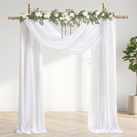 Wedding Arch With Drapes, Wedding Arch Fabric Draping, Wedding Altar Ideas Indoor, Simple Wedding Arbor, Simple Wedding Arch Ideas, White Wedding Arches, Wedding Arch Ceremony, Wedding Arch Diy, Fall Wedding Arch